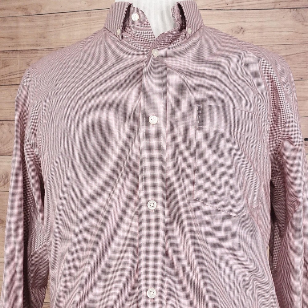 Banana Republic Shirt Mens XL Burgundy Micro Check Button Down Non-Iron Cotton